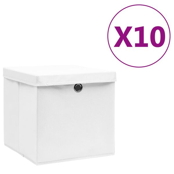 vidaXL Úložné boxy s víky 10 ks 28 x 28 x 28 cm bílé