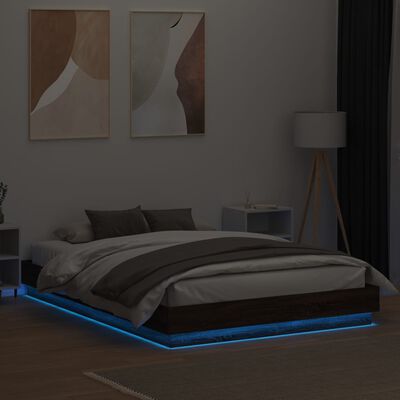 vidaXL Rám postele s LED osvětlením hnědý dub 150 x 200 cm
