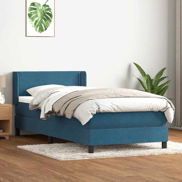 vidaXL Box spring postel s matrac&iacute; tmavě modr&aacute; 90x210 cm samet