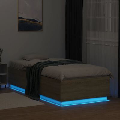 vidaXL Rám postele s LED osvětlením dub sonoma 90 x 200 cm kompozit
