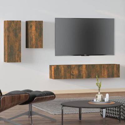 vidaXL 4dílný set TV skříněk kouřový dub kompozitní dřevo