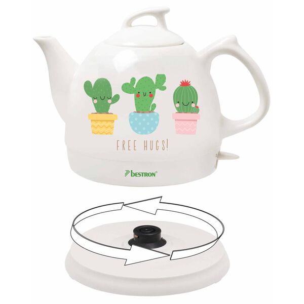 Bestron Keramick&aacute; rychlovarn&aacute; konvice DTP800CA b&iacute;l&aacute; 0,8 l kaktus