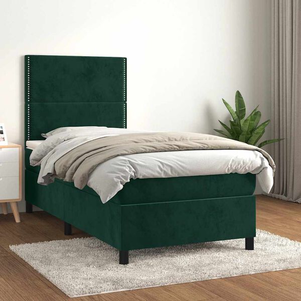 vidaXL Box spring postel s matrac&iacute; tmavě zelen&aacute; 90x200 cm samet