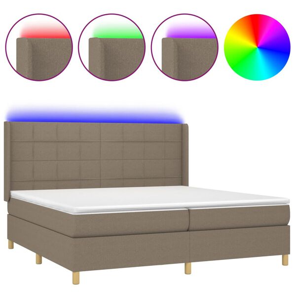vidaXL Box spring postel s matrac&iacute; a LED taupe 200x200 cm textil