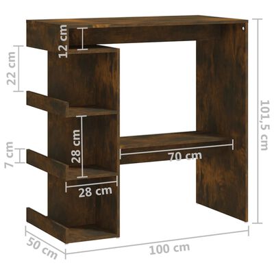 vidaXL Barový stůl s úložným regálem kouřový dub 100 x 50 x 101,5 cm