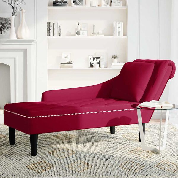 vidaXL Lenoška s polštářem a područkou na pravé straně vínová samet