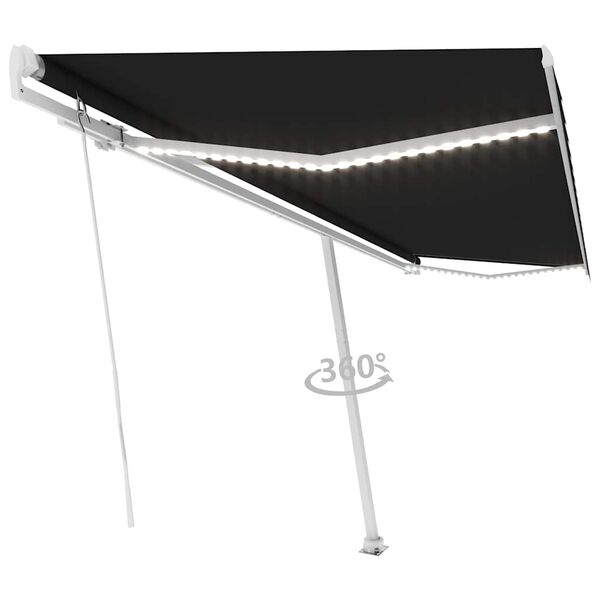 vidaXL Ručně zatahovac&iacute; mark&yacute;za s LED světlem 500 x 300 cm antracitov&aacute;