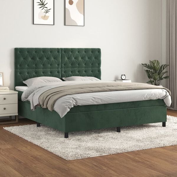 vidaXL Box spring postel s matrac&iacute; tmavě zelen&aacute; 160x200 cm samet