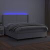 vidaXL Box spring postel s matrac&iacute; a LED b&iacute;l&aacute; 180x200 cm uměl&aacute; kůže