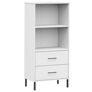 vidaXL Knihovna se 2 z&aacute;suvkami b&iacute;l&aacute; 60x35x128,5 cm masivn&iacute; dřevo OSLO