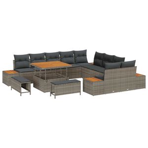 vidaXL Sada zahradn&iacute;ch pohovek s pol&scaron;t&aacute;řem 13 pcs &Scaron;ed&aacute; Poly ratan