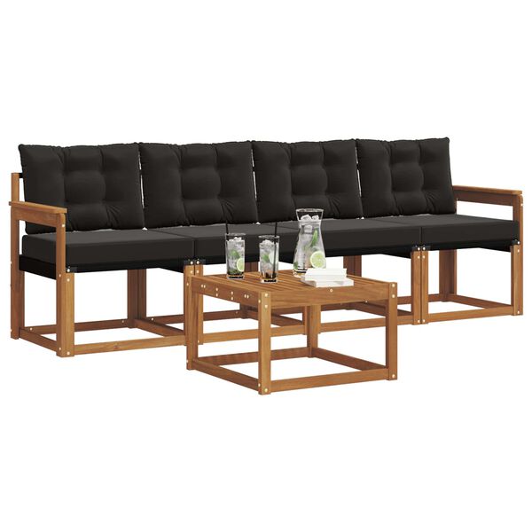 vidaXL Venkovn&iacute; pohovkov&aacute; souprava s pol&scaron;t&aacute;řem 5 pcs Přirozen&aacute; a čern&aacute;