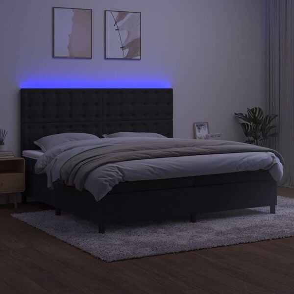vidaXL Box spring postel s matrac&iacute; a LED čern&aacute; 200x200 cm samet