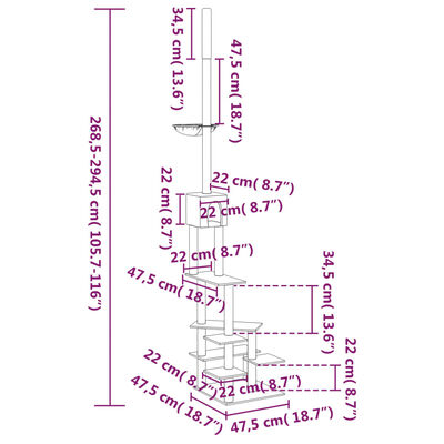vidaXL Kočičí strom ke stropu krémový 268,5–294,5 cm
