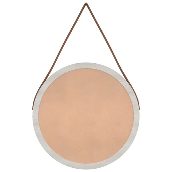 vidaXL N&aacute;stěnn&eacute; zrcadlo s popruhem b&iacute;l&eacute; &Oslash; 35 cm