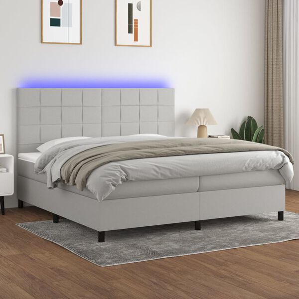vidaXL Box spring postel s matrac&iacute; a LED světle &scaron;ed&aacute; 200x200 cm textil