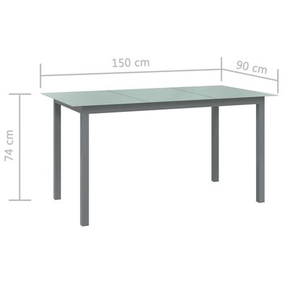vidaXL Zahradní stůl světle šedý 150 x 90 x 74 cm hliník a sklo