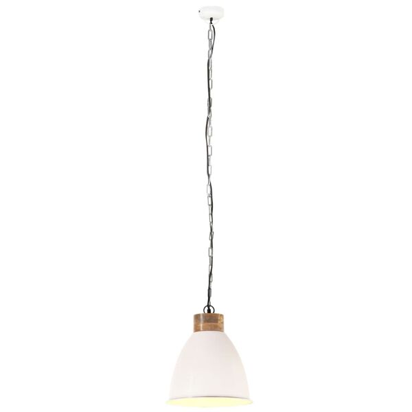 vidaXL Industri&aacute;ln&iacute; z&aacute;věsn&aacute; lampa b&iacute;l&aacute; železo masivn&iacute; dřevo 35 cm E27