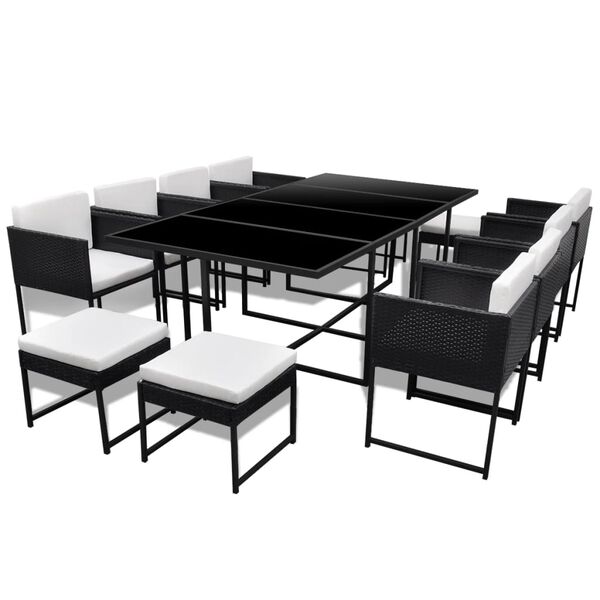 vidaXL 13d&iacute;ln&yacute; zahradn&iacute; j&iacute;deln&iacute; set s podu&scaron;kami polyratan čern&yacute;