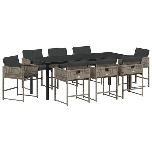 vidaXL Zahradn&iacute; j&iacute;deln&iacute; souprava s pol&scaron;t&aacute;řem 9 pcs &Scaron;ed&aacute; polyratan