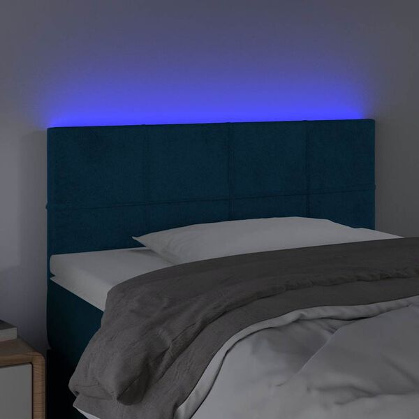 vidaXL Čelo postele s LED tmavě modr&eacute; 100x5x78/88 cm samet