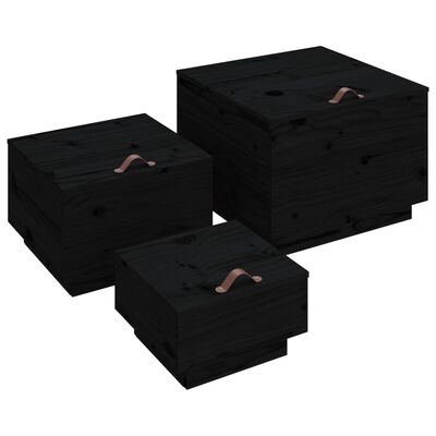 vidaXL Úložné boxy s víkem 3 ks černé masivní borové dřevo