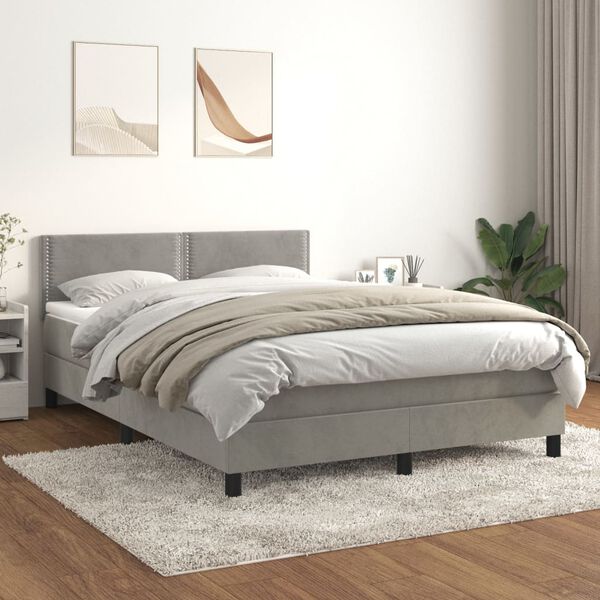 vidaXL Box spring postel s matrac&iacute; světle &scaron;ed&aacute; 140x190 cm samet