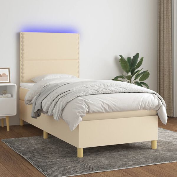 vidaXL Box spring postel s matrac&iacute; a LED kr&eacute;mov&aacute; 90x190 cm textil