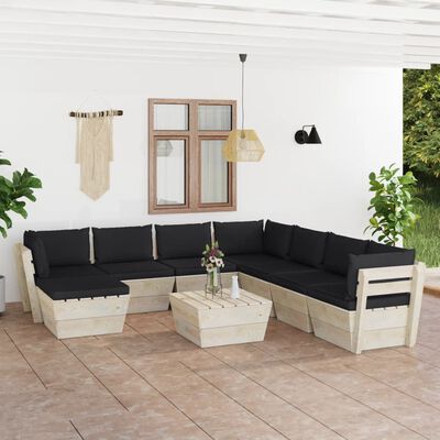 vidaXL 9dílná zahradní sedací souprava z palet + podušky smrkové dřevo