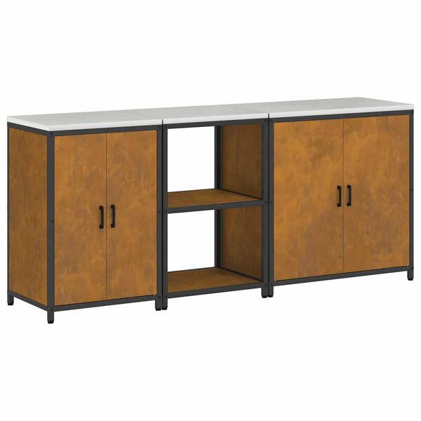 vidaXL Kuchyňská skladovací sada s policí Jiný 3 pcs Rezavá Ocel