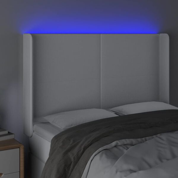 vidaXL Čelo postele s LED b&iacute;l&eacute; 147 x 16 x 118/128 cm uměl&aacute; kůže