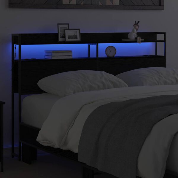 vidaXL &Uacute;ložn&eacute; čelo postele s polic&iacute; Čern&yacute; dub 160 cm Kompozitn&iacute; dřevo