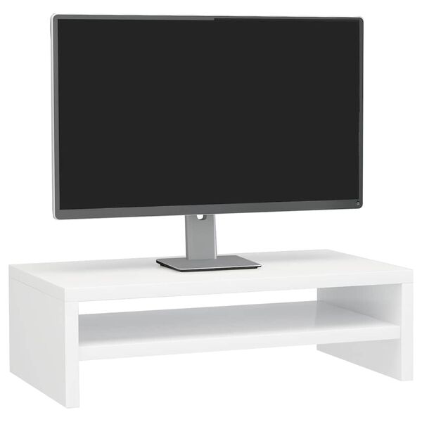 vidaXL Stojan na monitor bílý vysoký lesk 42x24x13 cm kompozitní dřevo
