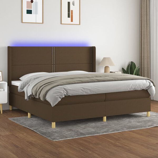 vidaXL Box spring postel s matrac&iacute; a LED tmavě hněd&aacute; 200x200 cm textil