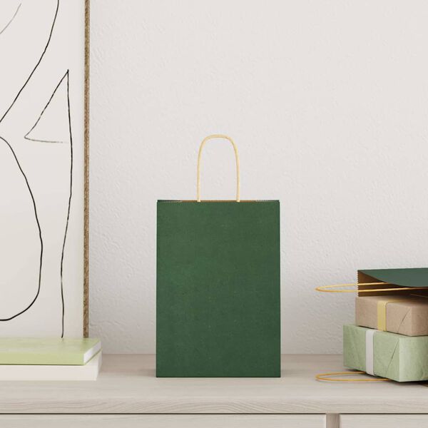 vidaXL Pap&iacute;rov&eacute; ta&scaron;ky 50 ks s uchy zelen&eacute; 15x8x21 cm