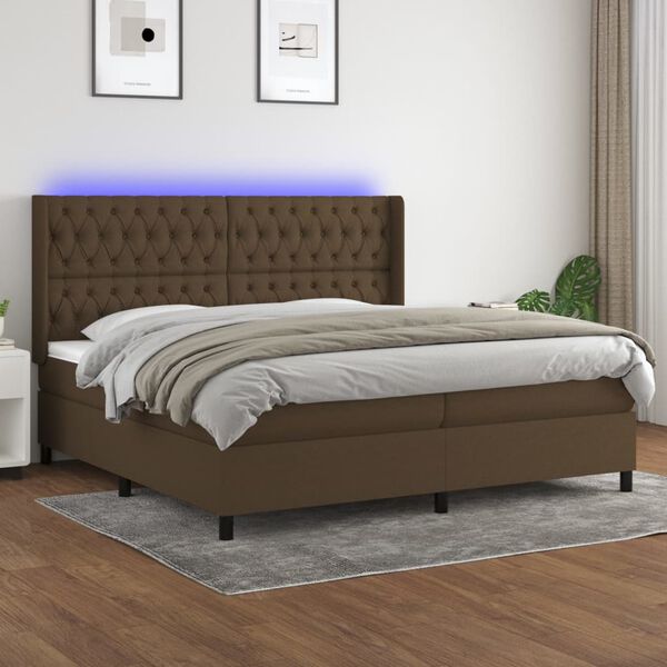 vidaXL Box spring postel s matrac&iacute; a LED tmavě hněd&aacute; 200x200 cm textil