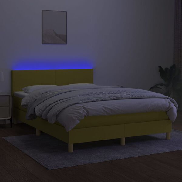 vidaXL Box spring postel s matrac&iacute; a LED zelen&aacute; 140x190 cm textil