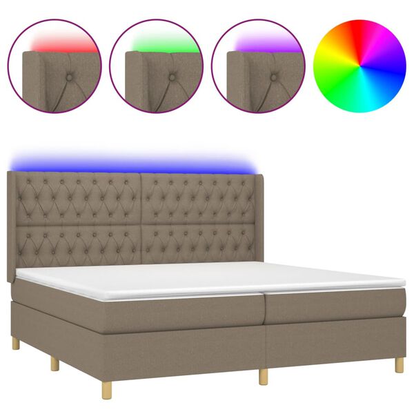 vidaXL Box spring postel s matrac&iacute; a LED taupe 200x200 cm textil