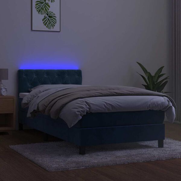 vidaXL Box spring postel s matrac&iacute; a LED tmavě modr&aacute; 80 x 200 cm samet
