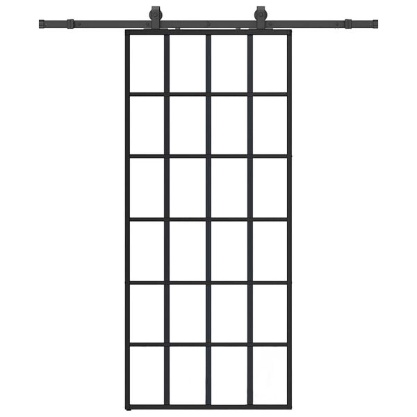 vidaXL Posuvn&eacute; dveře se sadou kov&aacute;n&iacute; čern&eacute; 90x205 cm ESG Glass