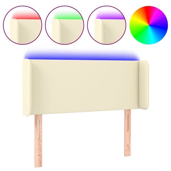 vidaXL Čelo postele s LED kr&eacute;mov&eacute; 93 x 16 x 78/88 cm uměl&aacute; kůže