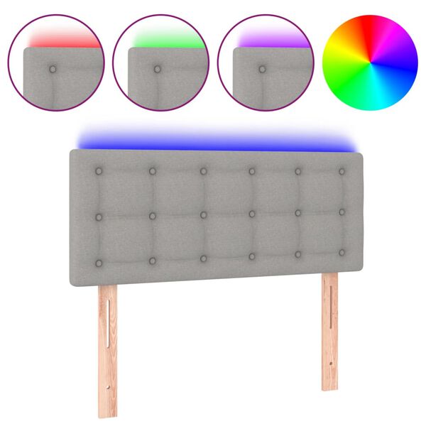 vidaXL Čelo postele s LED světle &scaron;ed&eacute; 100 x 5 x 78/88 cm textil