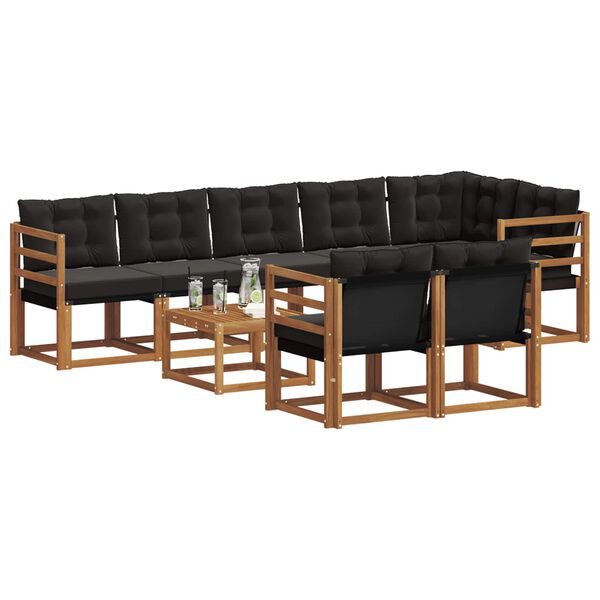 vidaXL Venkovn&iacute; pohovkov&aacute; souprava s pol&scaron;t&aacute;řem 9 pcs Přirozen&aacute; a čern&aacute;