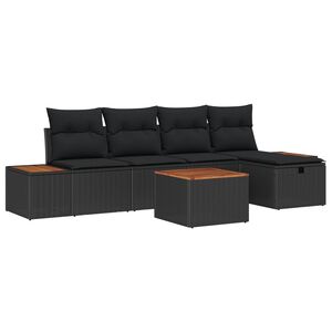 vidaXL Sada zahradn&iacute;ch pohovek s pol&scaron;t&aacute;řem 6 pcs Čern&aacute; Poly ratan