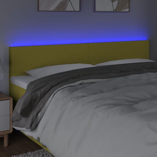 vidaXL Čelo postele s LED zelen&eacute; 200x5x78/88 cm textil