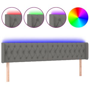 vidaXL Čelo postele s LED tmavě &scaron;ed&eacute; 203 x 16 x 78/88 cm textil