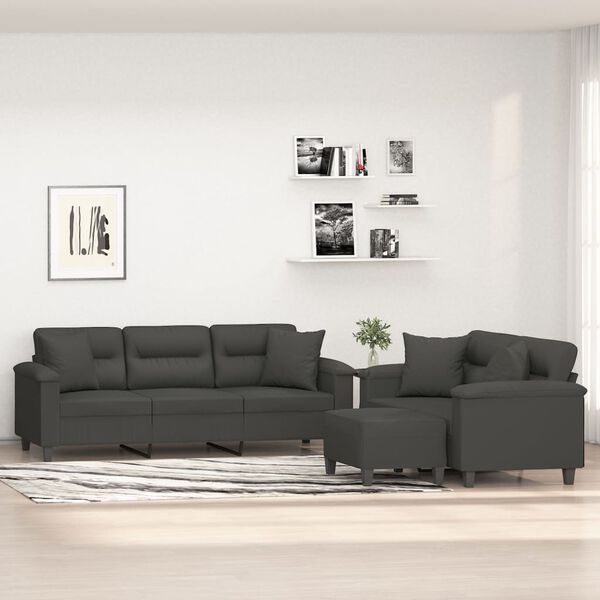 vidaXL 3dílná sedací souprava s polštáři tmavě šedá mikrovlákno