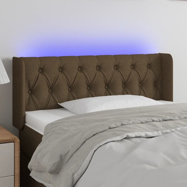 vidaXL Čelo postele s LED tmavě hněd&eacute; 103 x 16 x 78/88 cm textil