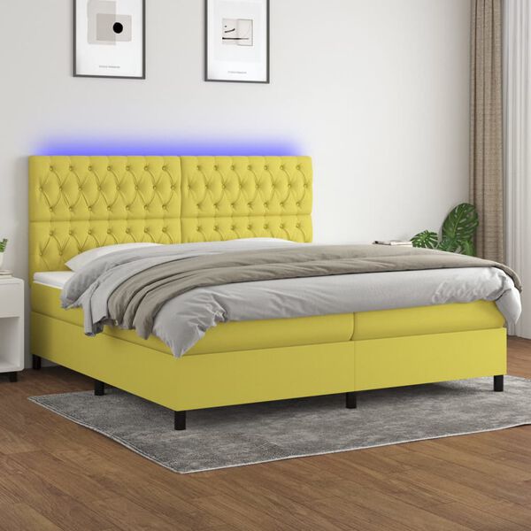 vidaXL Box spring postel s matrac&iacute; a LED zelen&aacute; 200x200 cm textil