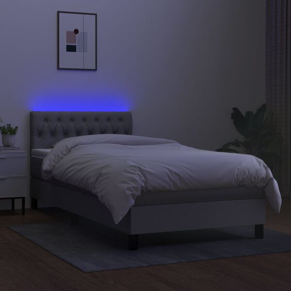 vidaXL Box spring postel s matrac&iacute; a LED světle &scaron;ed&aacute; 100x200 cm textil